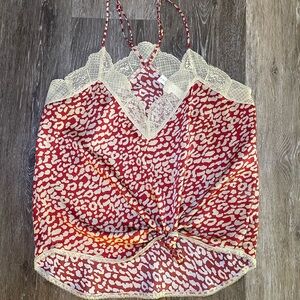 Red and Cream Cheetah Print Lace Trim Cami